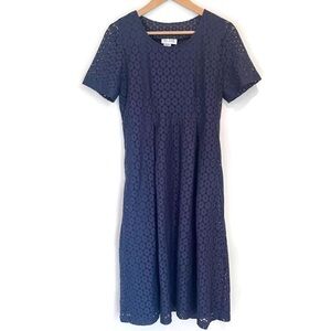 Vintage Blair Lace Crochet Sheer Overlay Navy Midi Dress - Women's Size Small